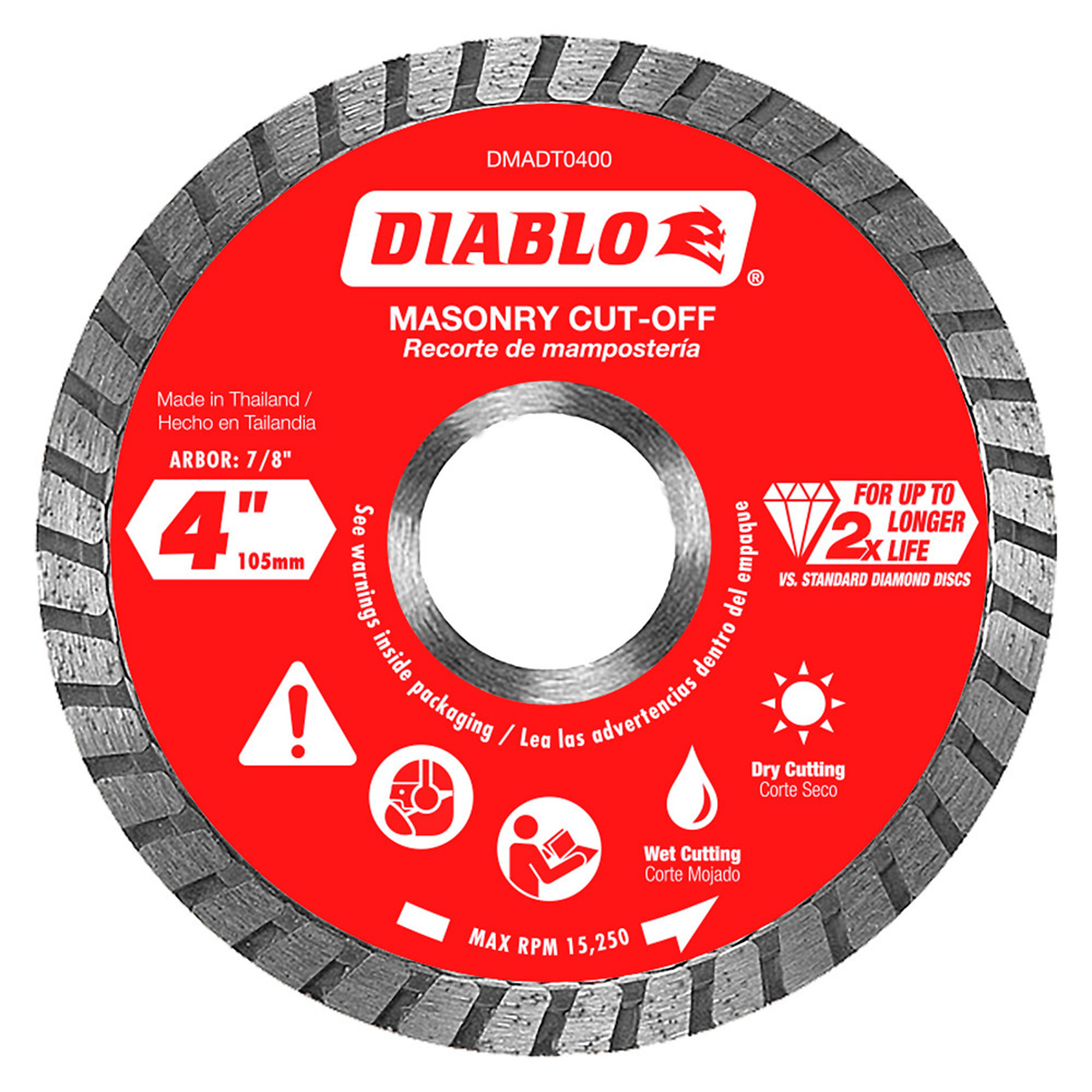 Diablo Tools, 4in. Diamond Turbo Masonry Cut-Off Disc, Blade Diameter 4 in, Model# DMADT0400